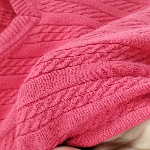 Tommy Hilfiger Cable Knit Sweater Pink Medium Vintage V Neck - Picture 3 of 6